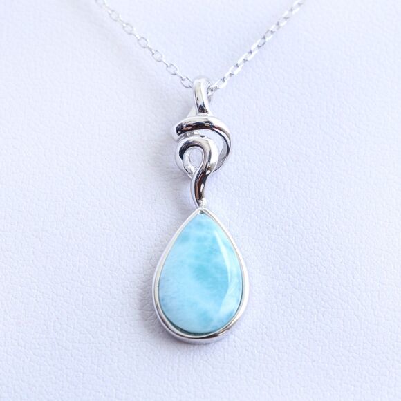 LARIMAR NECKLACE CURVED Necklace Pendant, Chain Necklace with Natural Gemstone - Picture 3 of 10